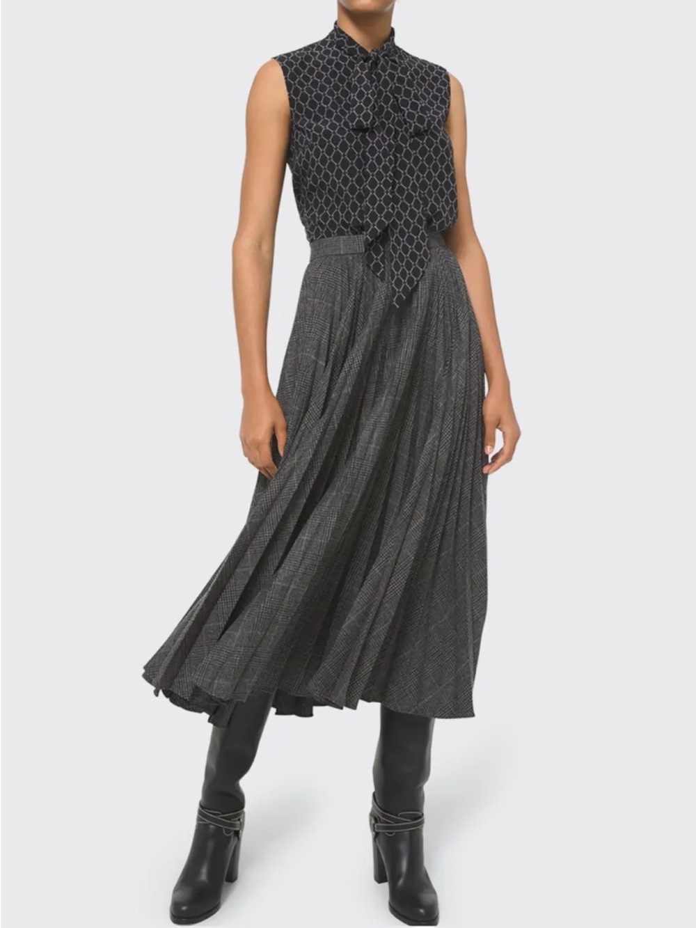Michael Kors Collection Gray Pleated A-Line Midi Skirt